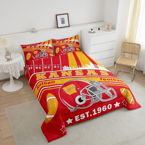 Feelyou Football Bedding Set Queen Size Boys Girls Kansas Comforter Set Ameri... - Picture 4 of 8
