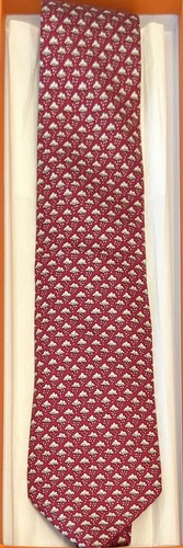 Hermes 5616 MA Burgundy Rain & Umbrella 100% silk tie new in box without tags - Picture 7 of 7