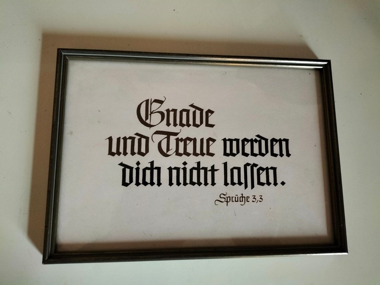 Bild Spruch Bibel Sprüche 3,3 gerahmt verglast Vintage Dachbodenfund 22 x 16 cm