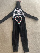 Justice Black Panda Bear Flip Sequin One-Piece Fleece Pajamas Girl Size 14-16NWT