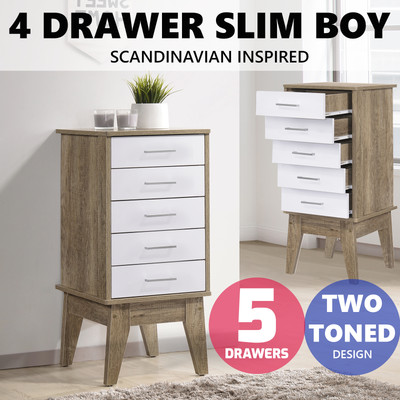 Nobu Slim Boy 5 Chest Of Drawers Storage Cabinet Dresser Tallboy