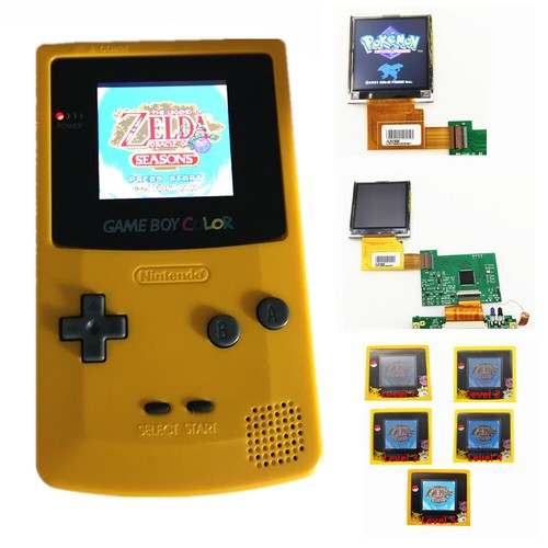 Yellow Retrofit Game Boy Color GBC Console With High Backlight IPS LCD Screen - Picture 1 of 6