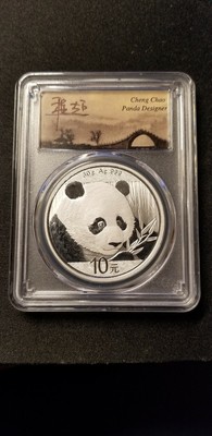 2018 China ¥10 Silver Panda PCGS MS70 Cheng Chao Signature 35th Anniv