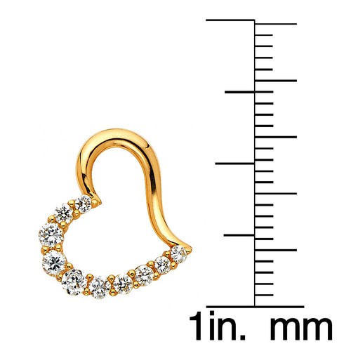 Genuine 14k Yellow Gold 0.59" Cubic Zirconia Sideways Open Heart Slider Pendant - Picture 2 of 5