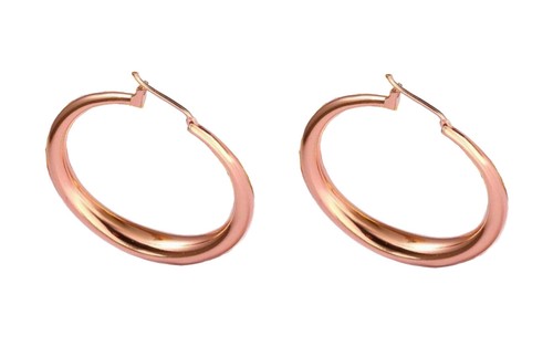 Zeitlose modische Creolen Rosegold poliert hohle Mondsichel oval 35 mm - Bild 4 von 5