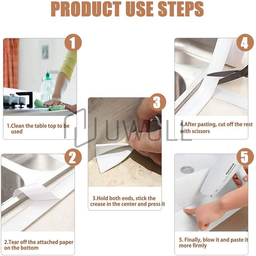 2 PVC Self Adhesive Caulk Sealing Strip Tape Kitchen Wall Sink Toilet Bathroom - Picture 4 of 10