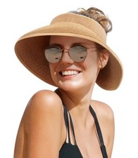 Beach Sun Hats for Women, Straw Hat for Women UPF 50 UV One Size 12cm - Khaki