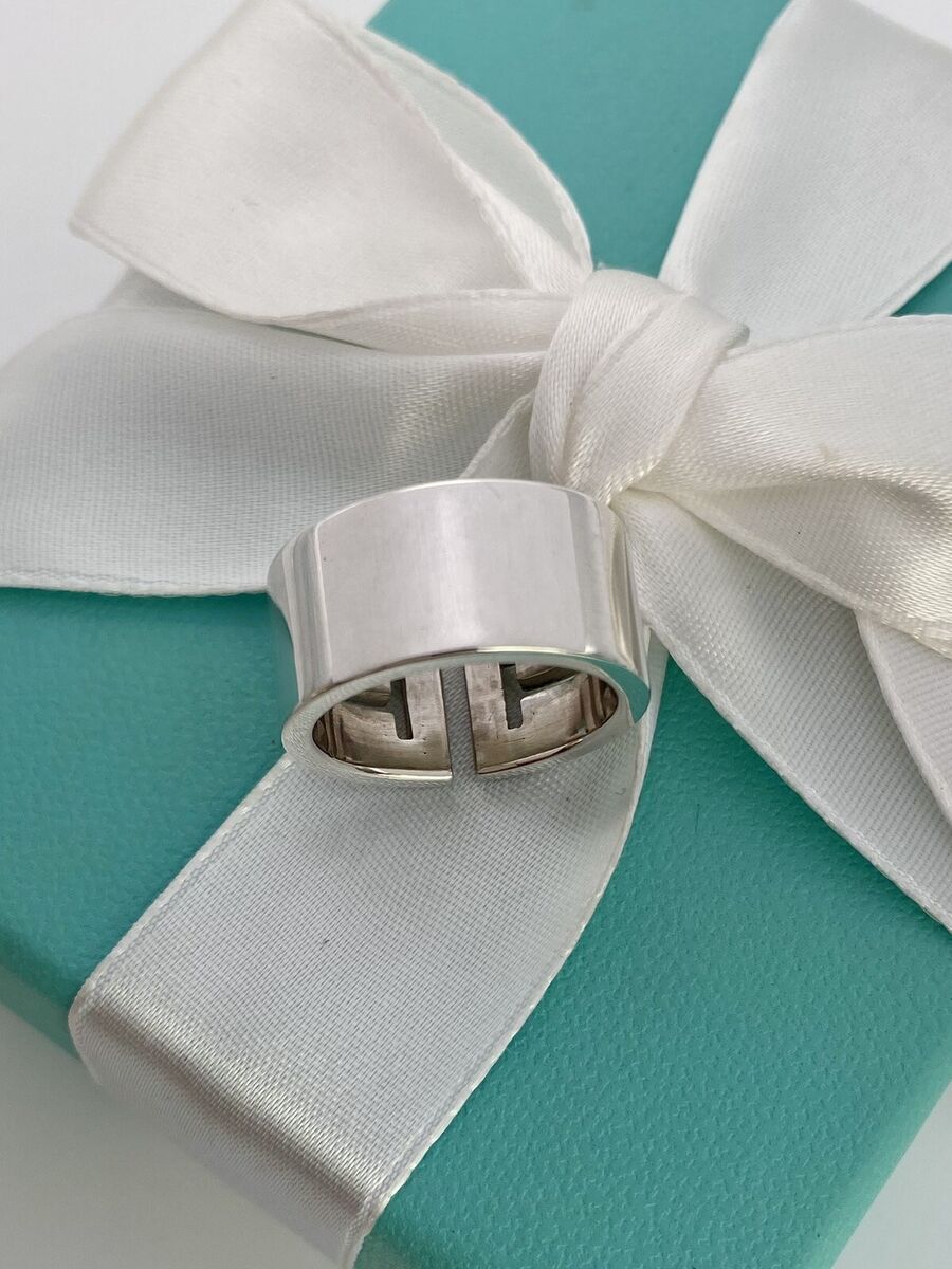 Tiffany & Co Sterling Silver T Cutout Wide Band Ring. Size Tiffany & Co Sterling Silver T Cutout Wide Band Ring. Size