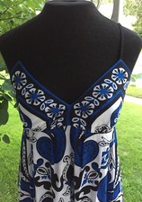 Trulli Dress Size 4 Blue White Paisley Spaghetti Straps Adjustable Summer