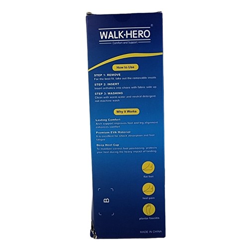 WALK-HERO MEN'S 9 - 9.5 MEDICAL ORTHOTIC INSOLES 1 Pair Flat Feet Heel Pain NEW - Picture 5 of 8