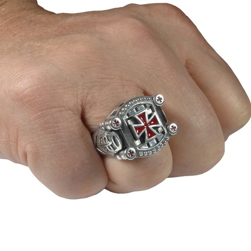 Ritter Templer Handarbeit Sterlingsilber Ring Freimaurer Kreuz Schild Schwert Größe  - Bild 2 von 12