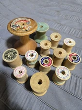 Lot of 13 Antique Vintage Wood Spools of Thread