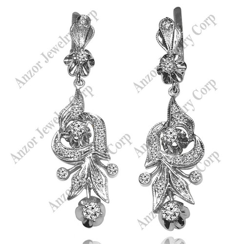 Hanging Chandelier Diamond Earrings 585 in Solid 14k White Gold #E1577..