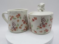 New Disney Bambi Ceramic Thumper Milk Jug+ Sugar Pot/Bowl With 3D Thumper On Lid