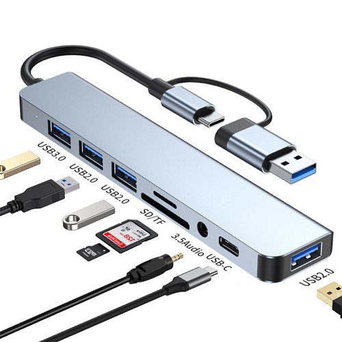 8 in1 4K Multiport Type C To USB-C Adapter USB 3.0 Cable Hub For Macbook Pro/Air - Picture 2 of 12