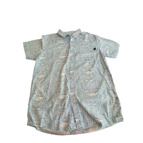 Maui and Sons Blue Short Sleeve Button-Up Shirt Men’s Size L Hawaiian Surf Print - Picture 4 of 12