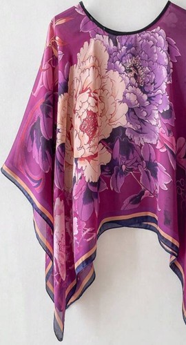 Classy Fine Vintage Quality Silk Kaftan /Kimono /Tunic Poncho Womens Free Size - Picture 2 of 5