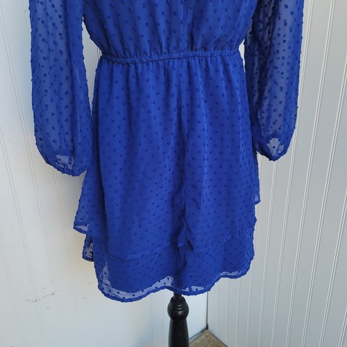 Poppies & Roses Blue High Neck A-Line Long Sleeve Dress Polka Sz 16 - Picture 6 of 13