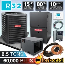 Goodman 2.5 Ton 15.2 SEER2 AC & 80% 60K BTU Horizontal Gas Furnace Split System