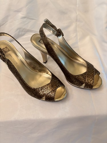Anne Klein Akramita Gold Slingback Platform Heel Size 9.5 M Preowned In Box - Picture 3 of 9