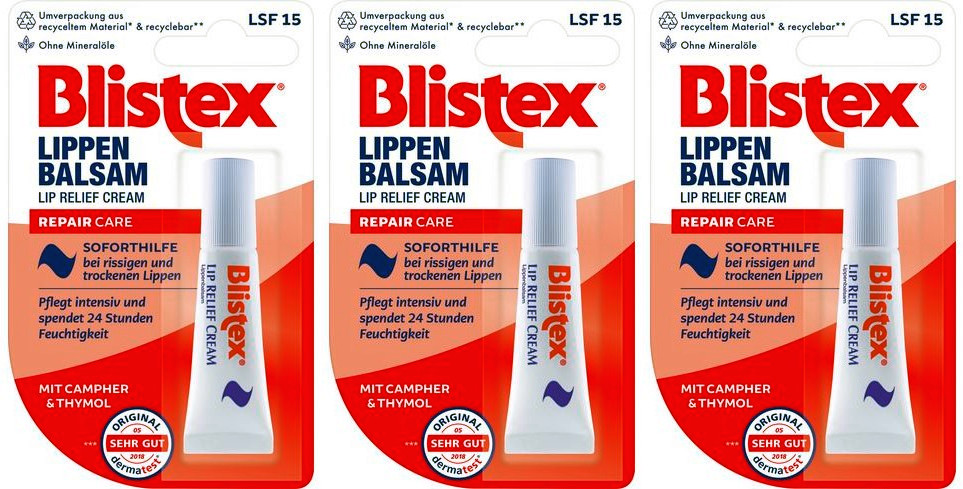 Blistex Lippenbalsam Lip Relief Cream Repair Care LSF 15 Lippenpflege 3 x 6 ml