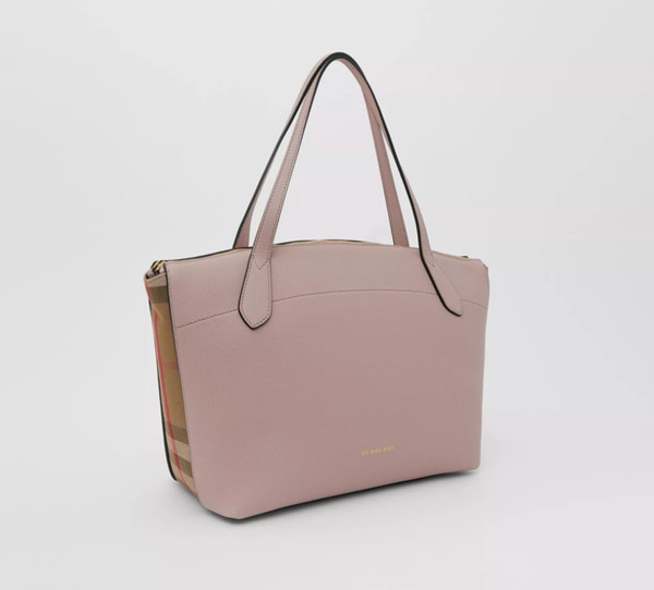 $1950 Authent BURBERRY Welburn House Check & Leather Tote/Bag Womens Pale Orchid
