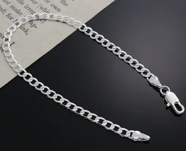 Bracciale catena Braccialetto Uomo/Donna placcato argento 925 - Idea regalo - Immagine 2 di 2