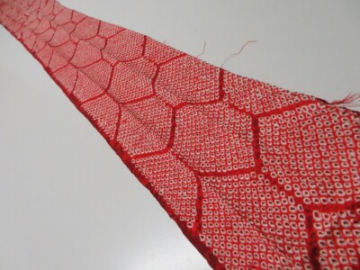2K07z50 Japanese Kimono Silk SHIBORI FABRIC Kikko Red 81.1x6.3 | eBay