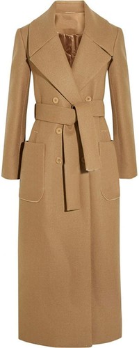 Women's Lapel Collar Double Breasted Fashion Wool Blend Coat Belt Camel Outwear - Picture 1 of 5