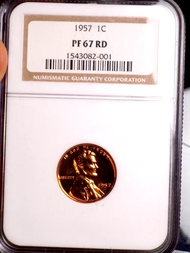 LINCOLN WHEAT CENT 1957 NGC PF 67 RD OLDER HOLDER NICE COIN