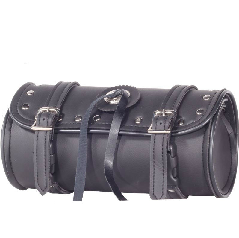 Motorcycle Tool Bag 12" Black PVC w/ Studs & Concho – Waterproof & Rugged Biker