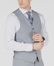  196 Andrew Marc New York 42L Men's Gray Modern Fit Solid Suit Waistcoat Vest