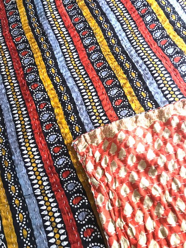 Quilt Twin Cotton Kantha Orange/Rust/Black/Gray New Handmade Blanket Bedspread - Picture 2 of 4