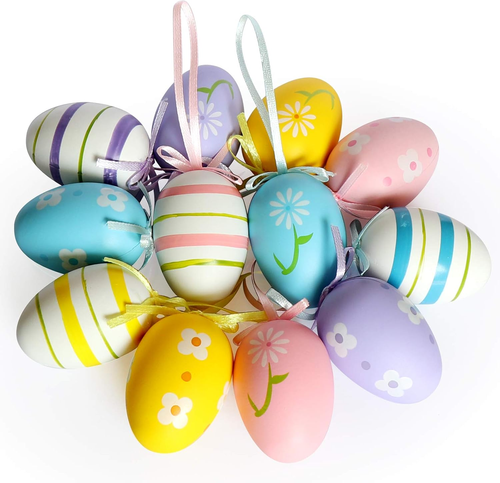 12Pcs Easter Decorations Eggs Hanging Ornaments Colorful for Easter Tree Basket - Picture 7 of 12