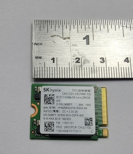 SSD Hynix BC511 256 Go SSD TLC M.2 NVMe 2230 PCIe 3.0 HFM256GDGTNI-82A0A - Photo 3/5