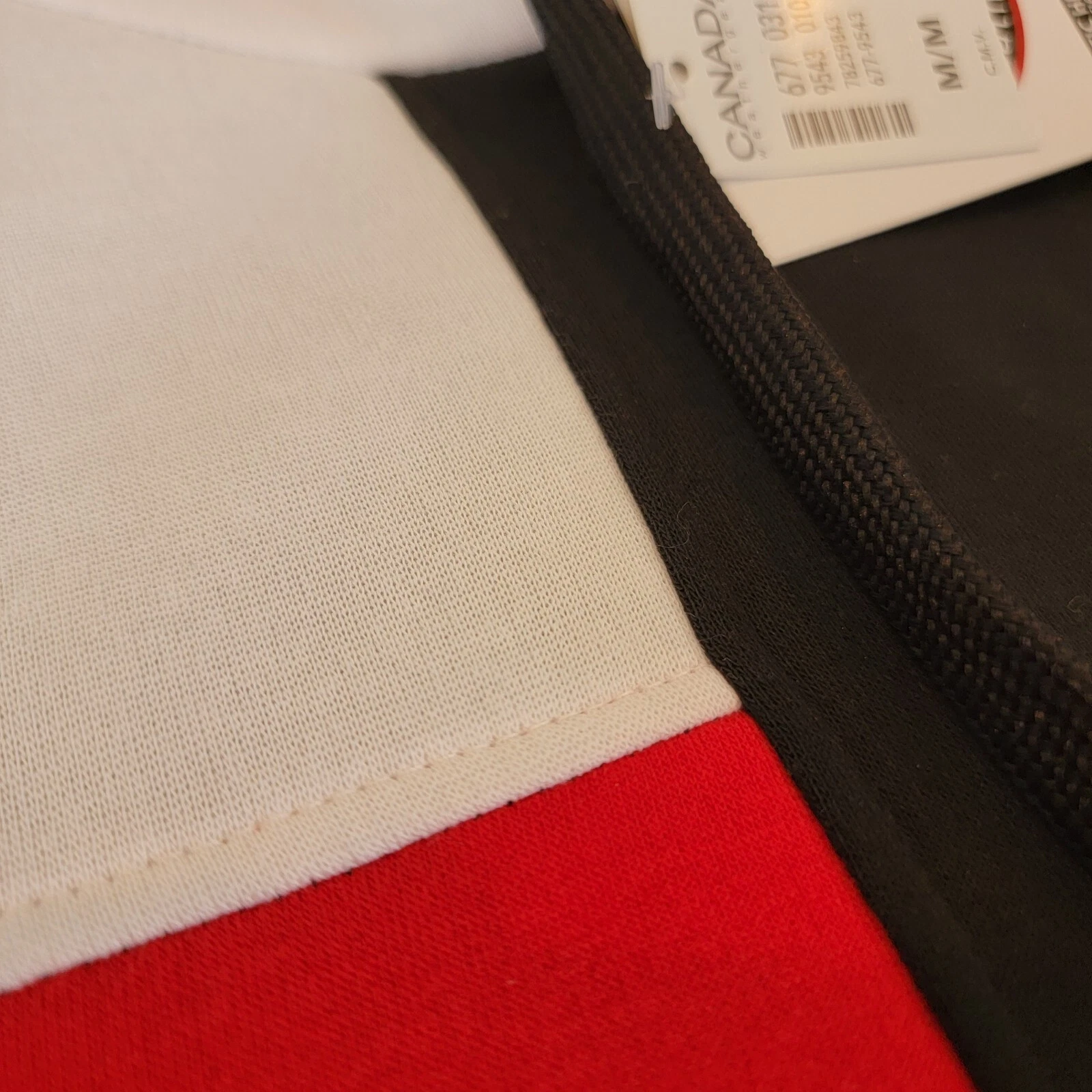 CANADA GOOSE Felpa con cappuccio pullover Canada Weather Gear bianco rosso nero tripla oca taglia Med nuova con etichette