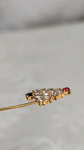 Vintage Rhinestone Christmas Tree Stick Pin Stickpin Gold Metal - Picture 7 of 8