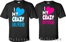 CRAZY BOYFRIEND GILRFIREND Valentine Couple matching funny cute T-Shirts S-4XL