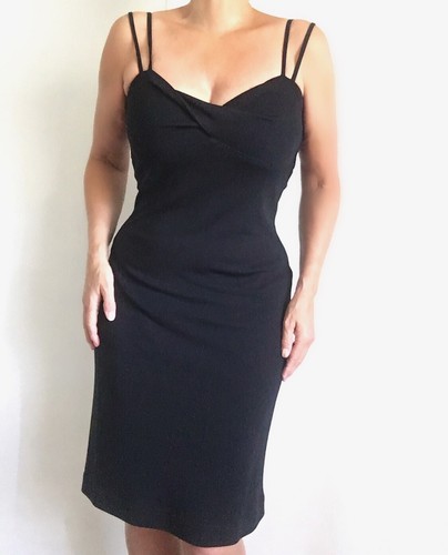 Vintage Little Black Spaghetti Strap Dress Elisabeth Taylor Vibes - Picture 4 of 7