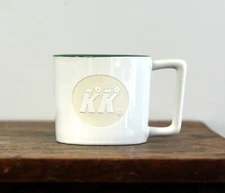 Krispy Kreme Doughnuts Etched Coffee Mug KK Cup 3.25" tall; green white HTF