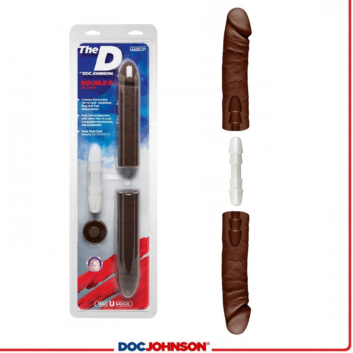 Toy Sex Dildo realistico doppio Duoble D 16 Brown Ultraskin Falli Vac U Lock Sprzedaż wysyłkowa najniższa cena