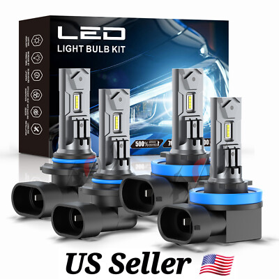 4x AQJ 9005 H11 LED Headlight Bulbs Conversion Kit High Low Beam Bright White