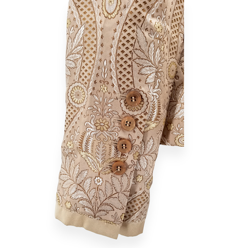 Allen B Schwartz Brown Gold Single Breasted Embroidered Paisley Blazer Size 4 - Picture 11 of 13
