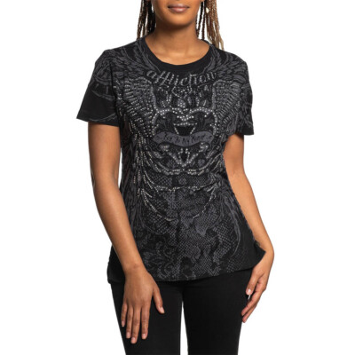 Affliction Clothing Punk Skater Damen T-Shirt - Olivia Pearl Herz Flügel Strass