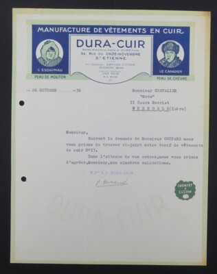 Invoice 1936 ST ETIENNE DURA LEATHER l Eskimo the Canadian clothing illustrated 94