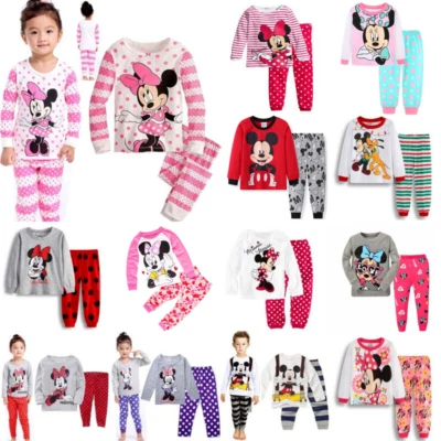 Kids Boy Girls Micky Minie Mouse Pyjamas Sleepwear Long Sleeve Nightwear Pjs Set