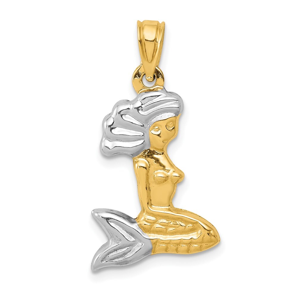 Real 14kt with White Rhodium 3-D Mermaid Pendant