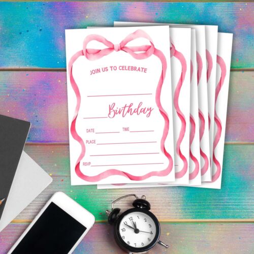 Pink Bow Birthday Invitations Cute Pink Birthday Invites 20 Birthday Party In... - Picture 3 of 6