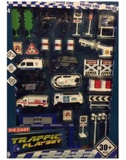 CHILDREN'S TOY TRAFFIC KIT POLICE VEHICLES AND ACCESSORIES 30 PIECES