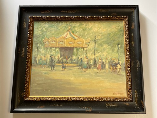 Pintura Impresionista Vintage Carrusel Feria Carnaval Congregación Listado Baylon - Imagen 2 de 11